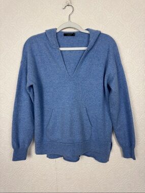 Lusso 100% Cashmere Hoodie Sweater Blue Pullover Hooded Medium